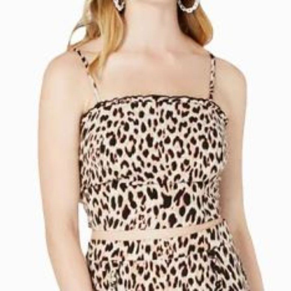 Material Girl Crepe Animal Leopard Print Crop Top Size Medium